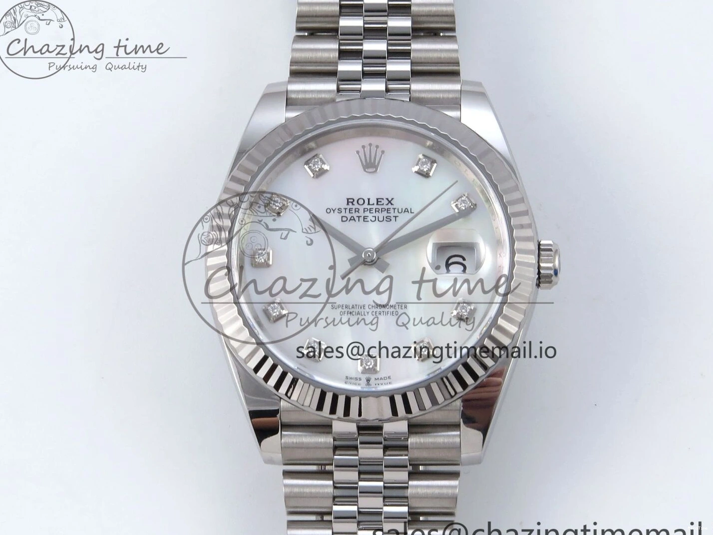 MiroTime 1230 Datejust 126334 41mm SS Clean 1:1 Best Edition White Pearl Moissanite Dial on SS Jubilee Bracelet VR Modern 898